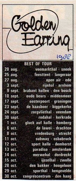 Golden Earring 1988 Best Of Tour show overview